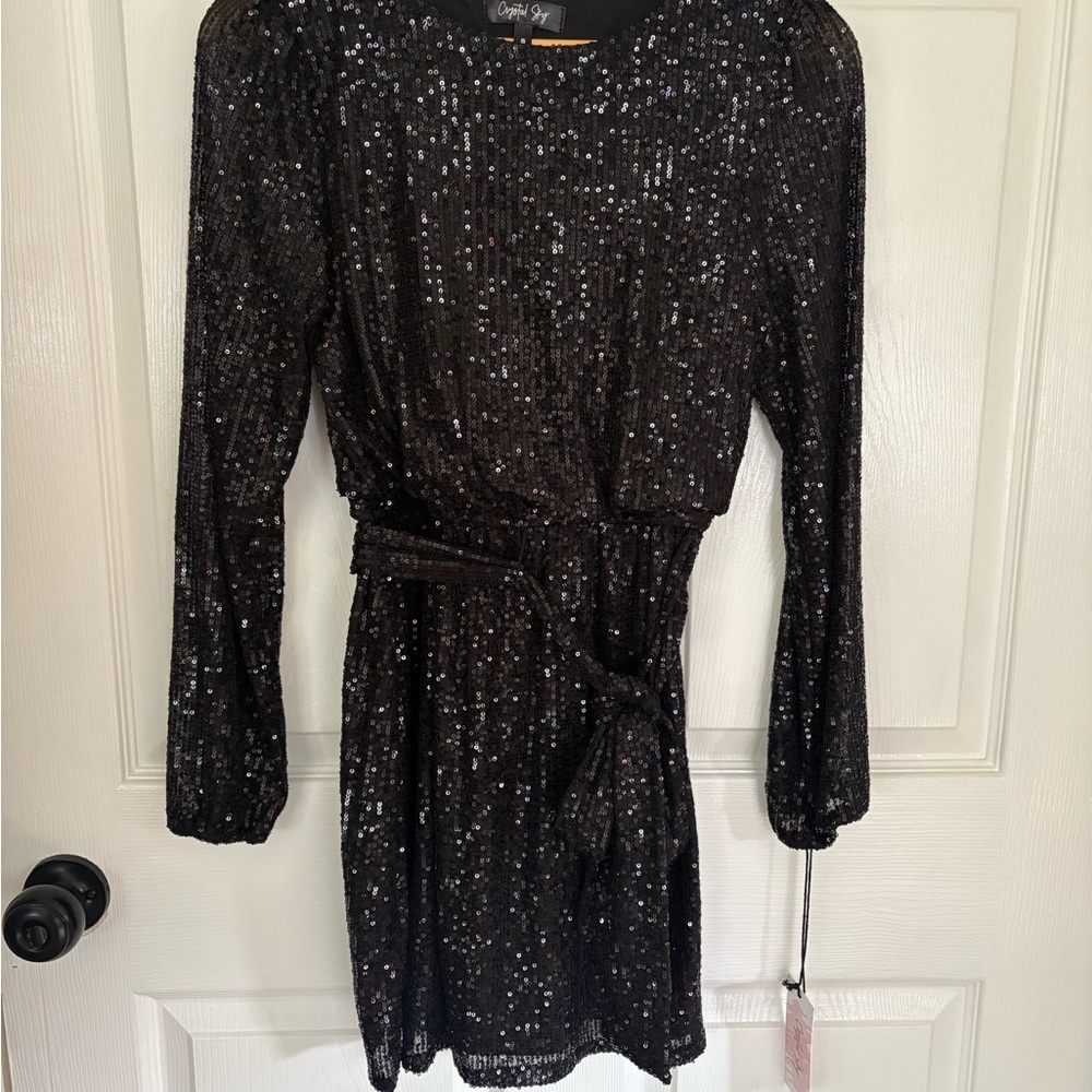 Glamorous Black Sequin Long Sleeve Dress